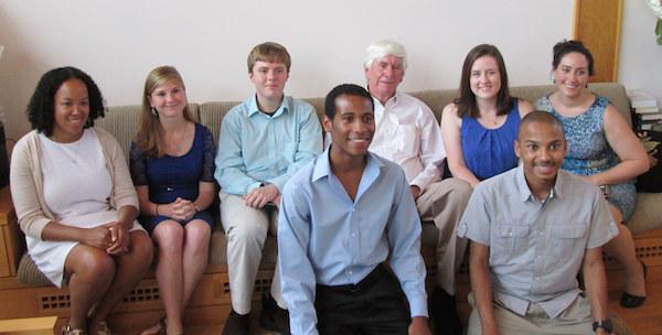 Pictured back row, left to right, are ACE Eastern Shore students Bria Smith, Linda Seymour, Alec Chosta, Charlie Thornton, founder of the ACE Mentor Program; Lia Pantusa, and Leanna Isom. Pictured front row, left to right, are Shane Fisher and Jamel Pinder. 