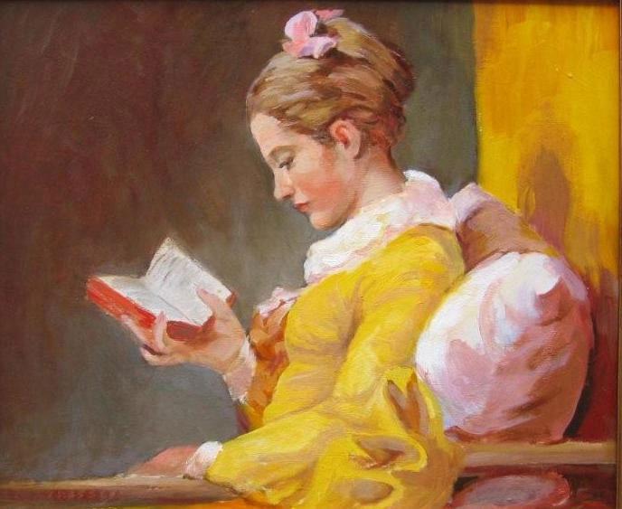 “The Reader” oil painting by Dorothy F. Newland (after J.H. Fragonard). Newland is one of 35 artists exclusively represented in the area by Troika Gallery. A reception will be held on Friday, February 2 during Easton’s First Friday Gallery Walk