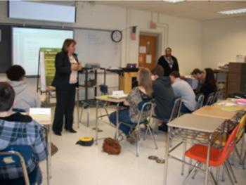 Volunteer JA Instructor, Laura Heikes, teaches the JA Success Skills Class to Mrs. Rochester's class at Easton High School.