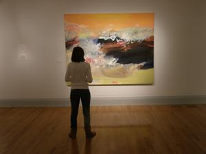 Guest viewing Eva Lundsager, As the Air of, 2010, Oil on linen, Courtesy of the artists and Van Doren Waxter 
