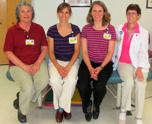  UM SRH Rehabilitation Center at Easton staff, l. to r., Jan Pfisterer, PTA, Angela Jancosko, PT, Carla Smith, PT, and Mary Hynes OT, Clinical Specialist. Not shown are Maggie Gise, DPT, Angela Russell, PT, Greg Terry, PTA, Ellen Wharton, Amy Beth Hellman, SLP, and Malinda Larrimore, SLP. 
