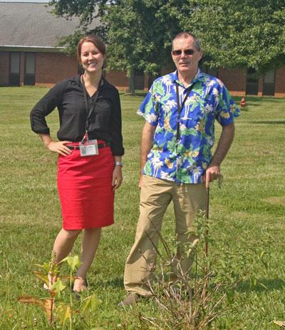 Melissa Stuebing, Director of A. F. Whitsitt Crisis Bed and Andrew Pons, Clinical Director of A. F. Whitsitt Center near the proposed site for the new outdoor pavilion.