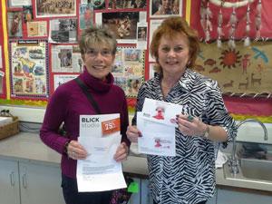 Georgette Toews, Vice President, WAF (left) at Kennard Elementary in Centreville with Jackie Wheeler, Art Teacher