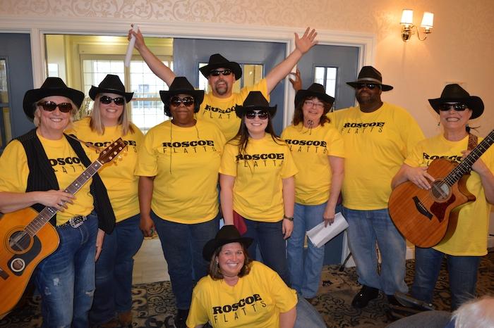 Pictured left to right are members of Londonderry’s Roscoe Flatts House Band: Irma Toce, Jen Hughes, KeKe DeShields, Roscoe Clough, Kirsten Mullins, Bonnie Albright, Alan Sorrell, Lorraine Flisher and Rachel Smith (in front). 