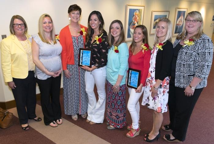 Ruth Ann Jones, UM SRH senior vice president, Patient Care Services and chief nursing officer (far left), pauses with Easton and Dorchester PACU team members who were on hand to receive the 2016 Unit Award for Empirical Outcomes: Colby Robbins, Holly Frase, Leslie Mansfield, Sara Rissolo, Brittany Gowe, Jamie Riley and Sydney Milligan, PACU manager. 