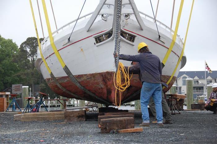 On Monday, November 7 beginning at 6:00 p.m., CBMM Boatyard Manager Michael Gorman will present his talk, “Old Technologies, New Technologies – A Stewardship Strategy” on the various technologies being used in the 2016-2018 log-hull restoration of the 1889 nine-log bugeye Edna Lockwood, shown here. Gorman will speak at the Easton branch of the Talbot County Free Library. The program is part of the statewide November 4-13 Maryland STEM Festival, which educates all ages on science, technology, engineering, and math. 